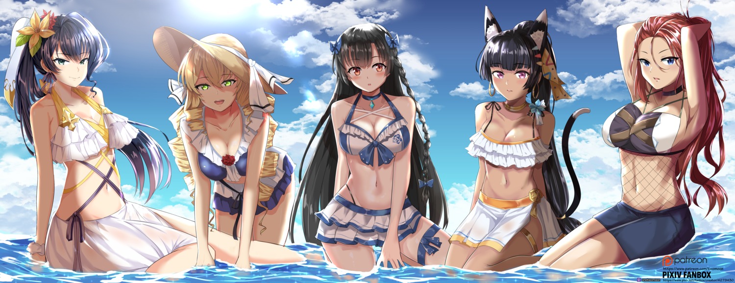 animal_ears aramintha bikini cleavage epic7 fishnets garter karin_(epic7) lidica_(epic7) nekomimi rin_(epic7) seaside_bellona_(epic7) see_through swimsuits tail twomoon wet