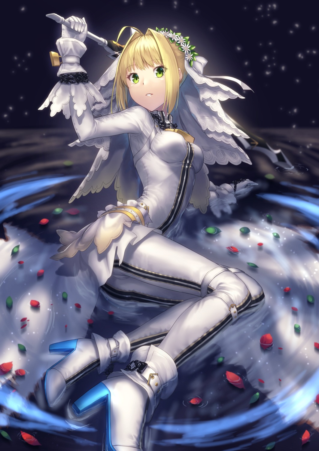 bodysuit fate/extra fate/extra_ccc fate/stay_night heels lip-mil saber_bride saber_extra sword wet