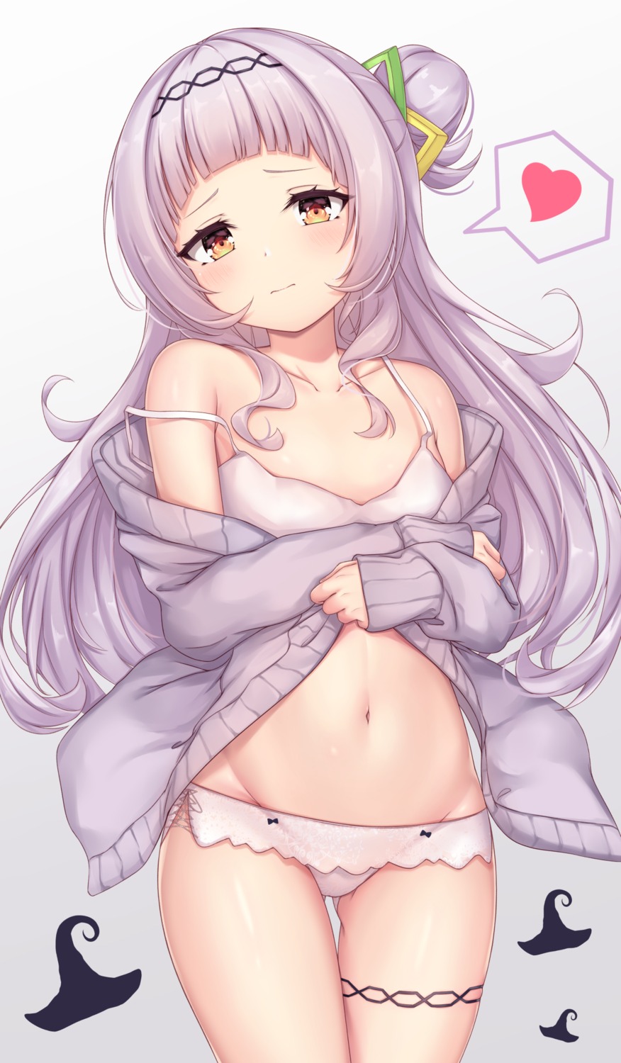 arata_(xin) bra garter hololive murasaki_shion open_shirt pantsu sweater