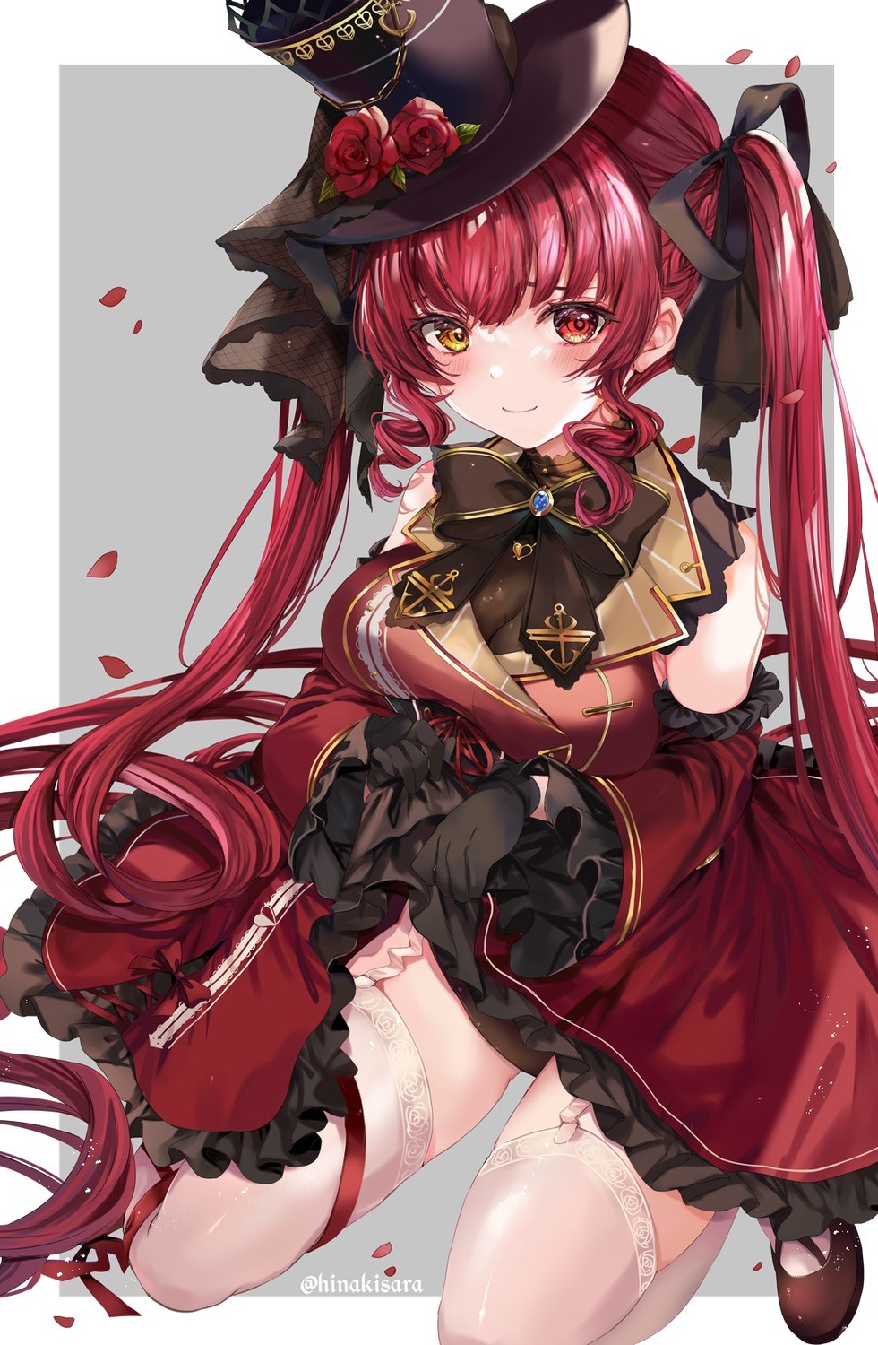 gothic_lolita heterochromia hinahino hololive houshou_marine lolita_fashion skirt_lift stockings thighhighs