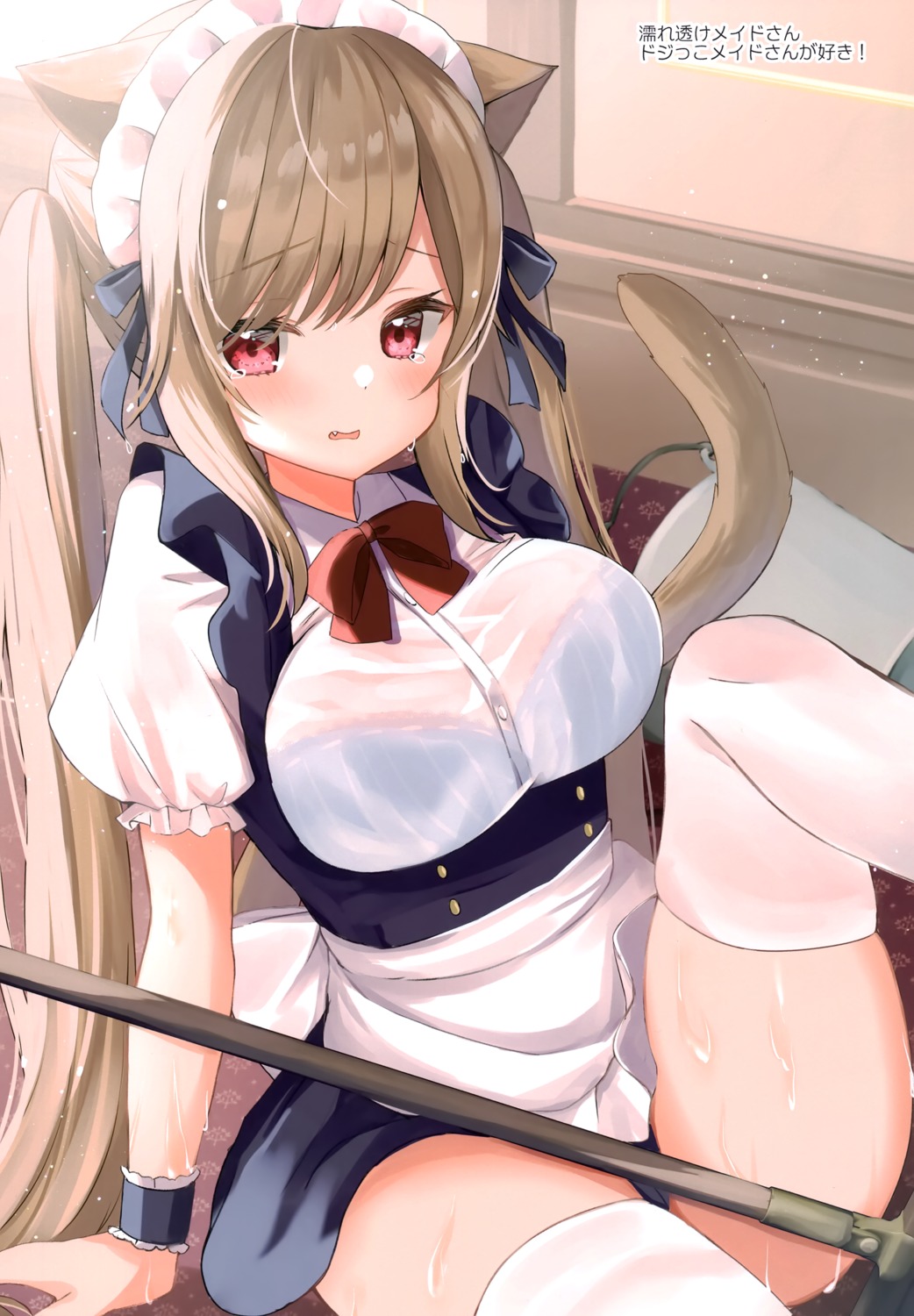 animal_ears bra hamico maid nekomimi omochi_box see_through tail thighhighs wet wet_clothes