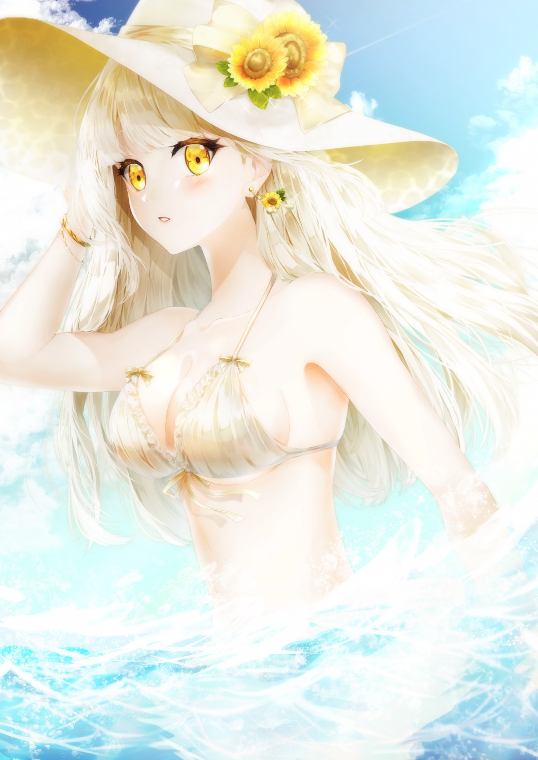 bikini cleavage mori_rito swimsuits wet