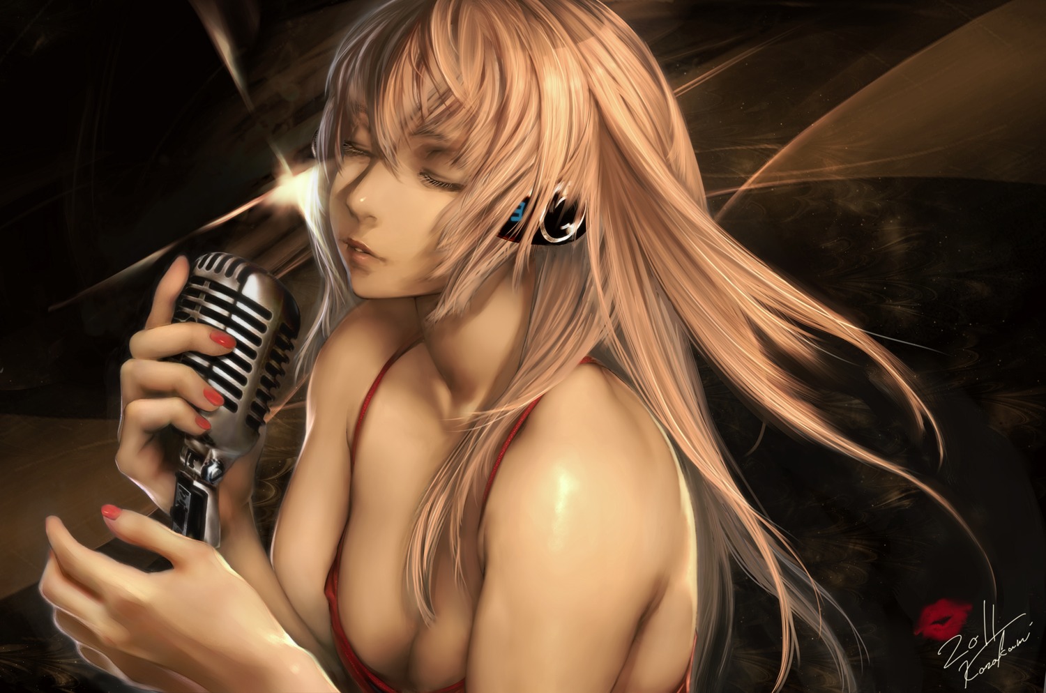 cleavage headphones kazakami_yuu megurine_luka vocaloid wallpaper