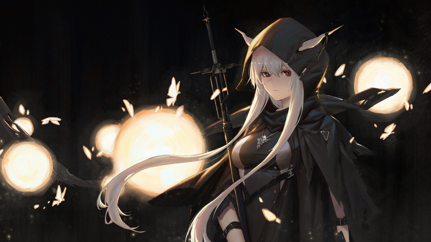 areaaaron arknights horns shining_(arknights) torn_clothes weapon