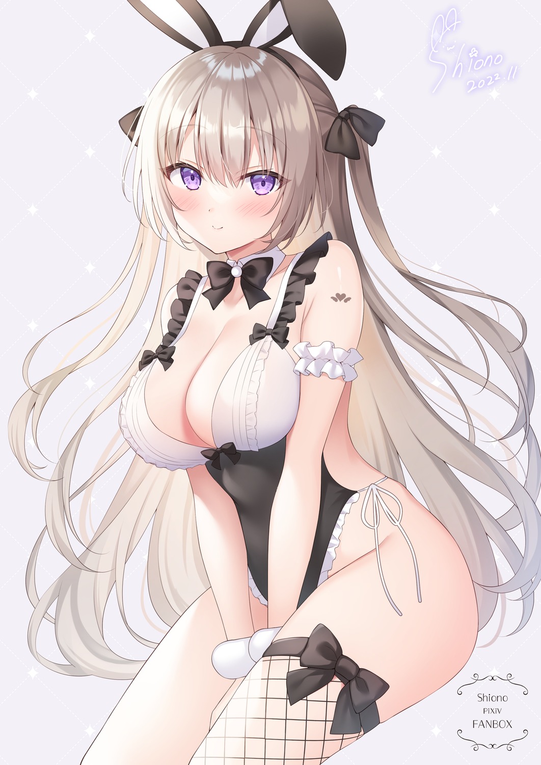 animal_ears bunny_ears bunny_girl fishnets no_bra siooooono tattoo thighhighs