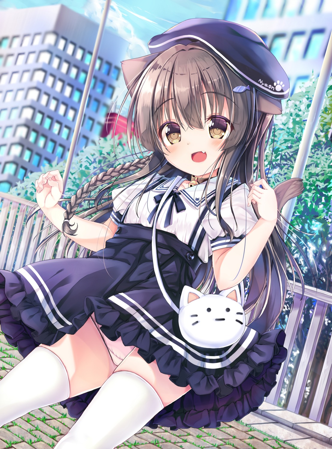 animal_ears loli neko_pan nekomimi pantsu seifuku skirt_lift tail thighhighs