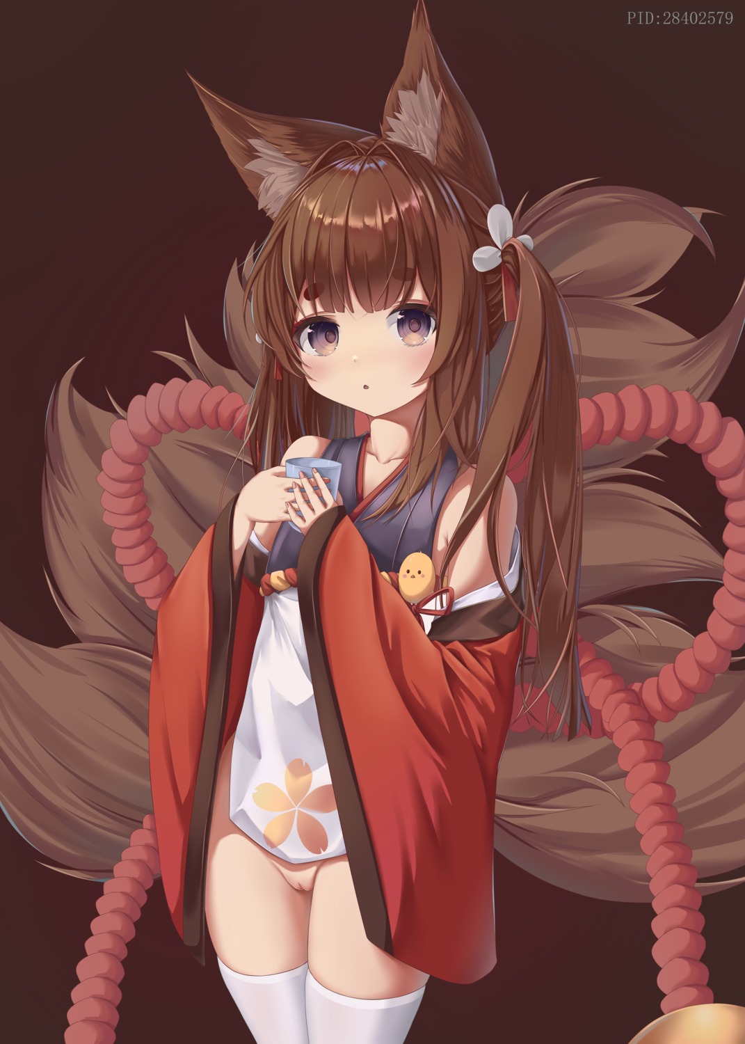 amagi-chan_(azur_lane) amagi_(azur_lane) animal_ears azur_lane japanese_clothes kitsune kouun_yuye loli manjuu_(azur_lane) nopan pussy tail thighhighs uncensored