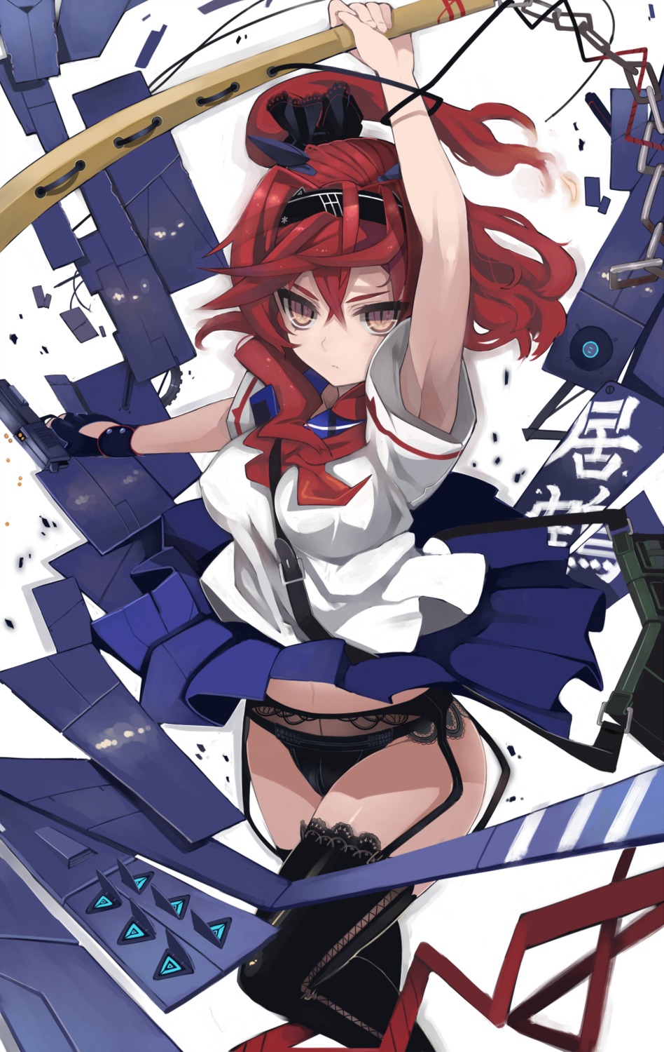 begbeing garter_belt gun pantsu seifuku skirt_lift stockings sword thighhighs