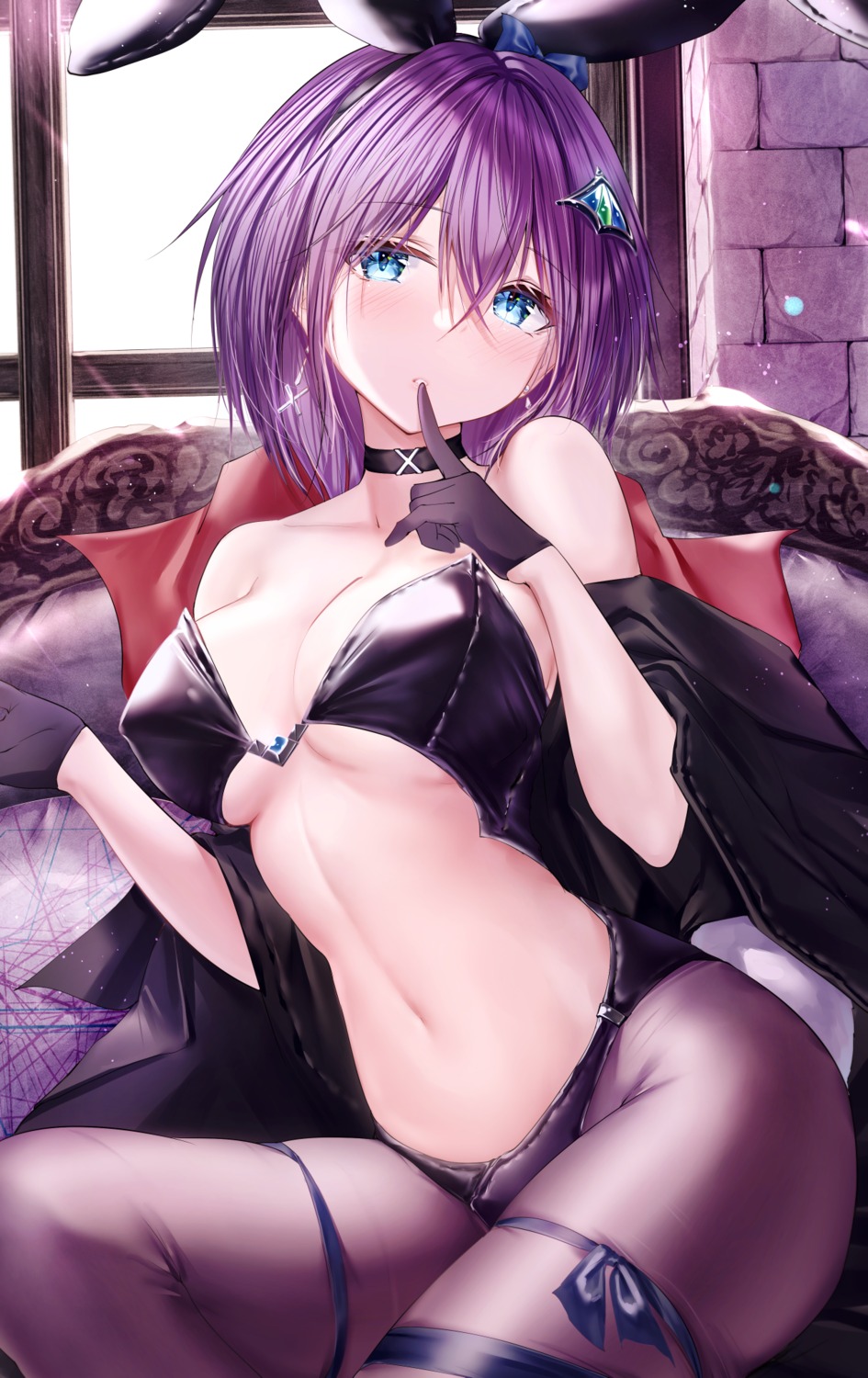 animal_ears bunny_ears garter meen_(ouaughikepdvrsf) no_bra pantyhose