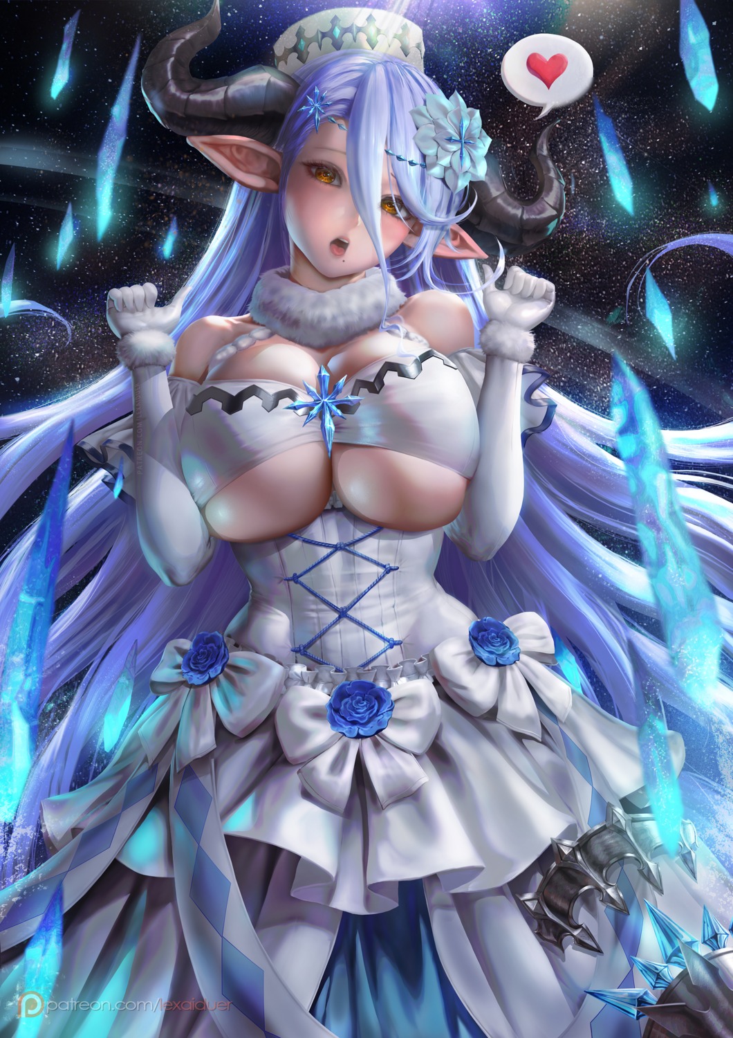 dress granblue_fantasy horns izmir_(granblue_fantasy) lexaiduer no_bra pointy_ears