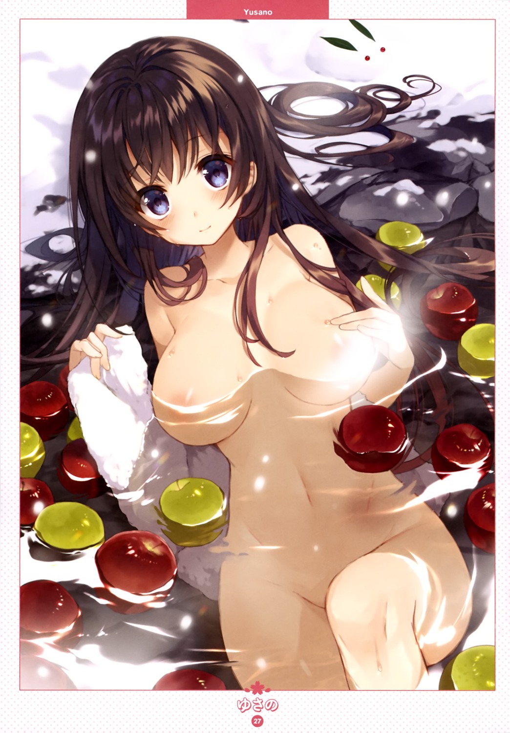 areola bathing breast_hold censored naked onsen wet yusano