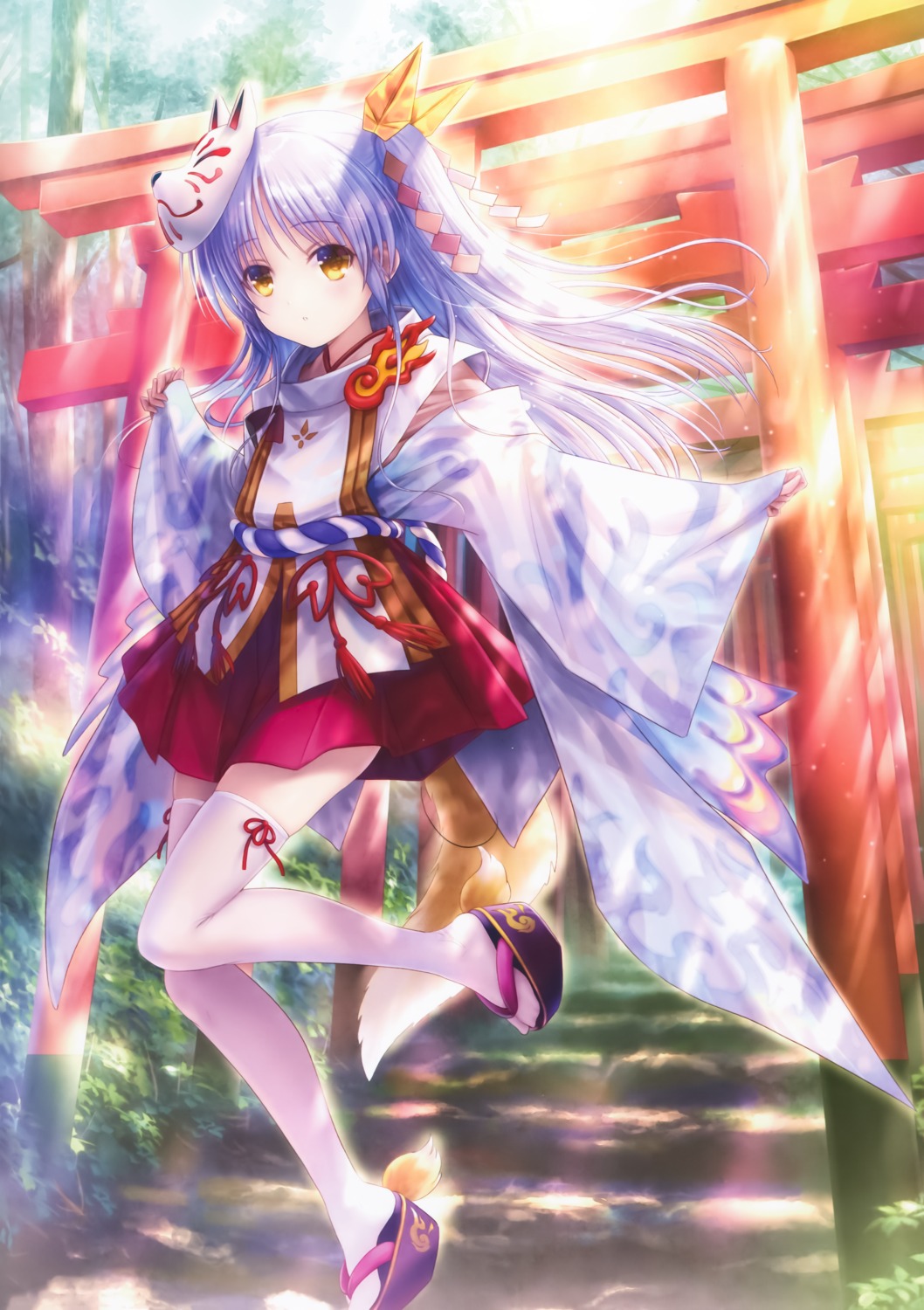 angel_beats! goto-p japanese_clothes key kitsune tachibana_kanade tail thighhighs