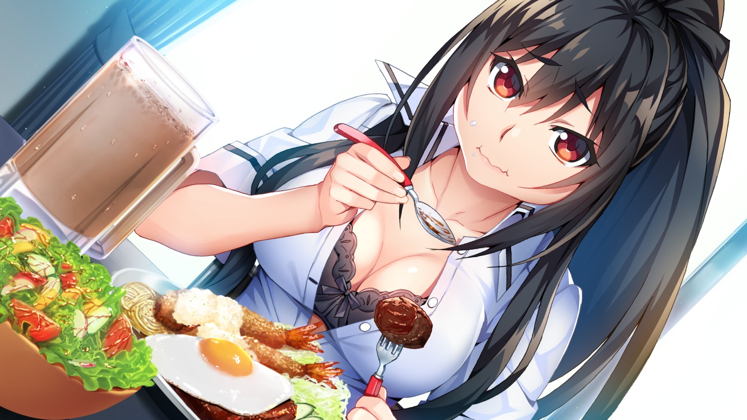 bra cleavage cream front_wing game_cg grisaia grisaia_phantom_trigger inohara_maki open_shirt seifuku watanabe_akio