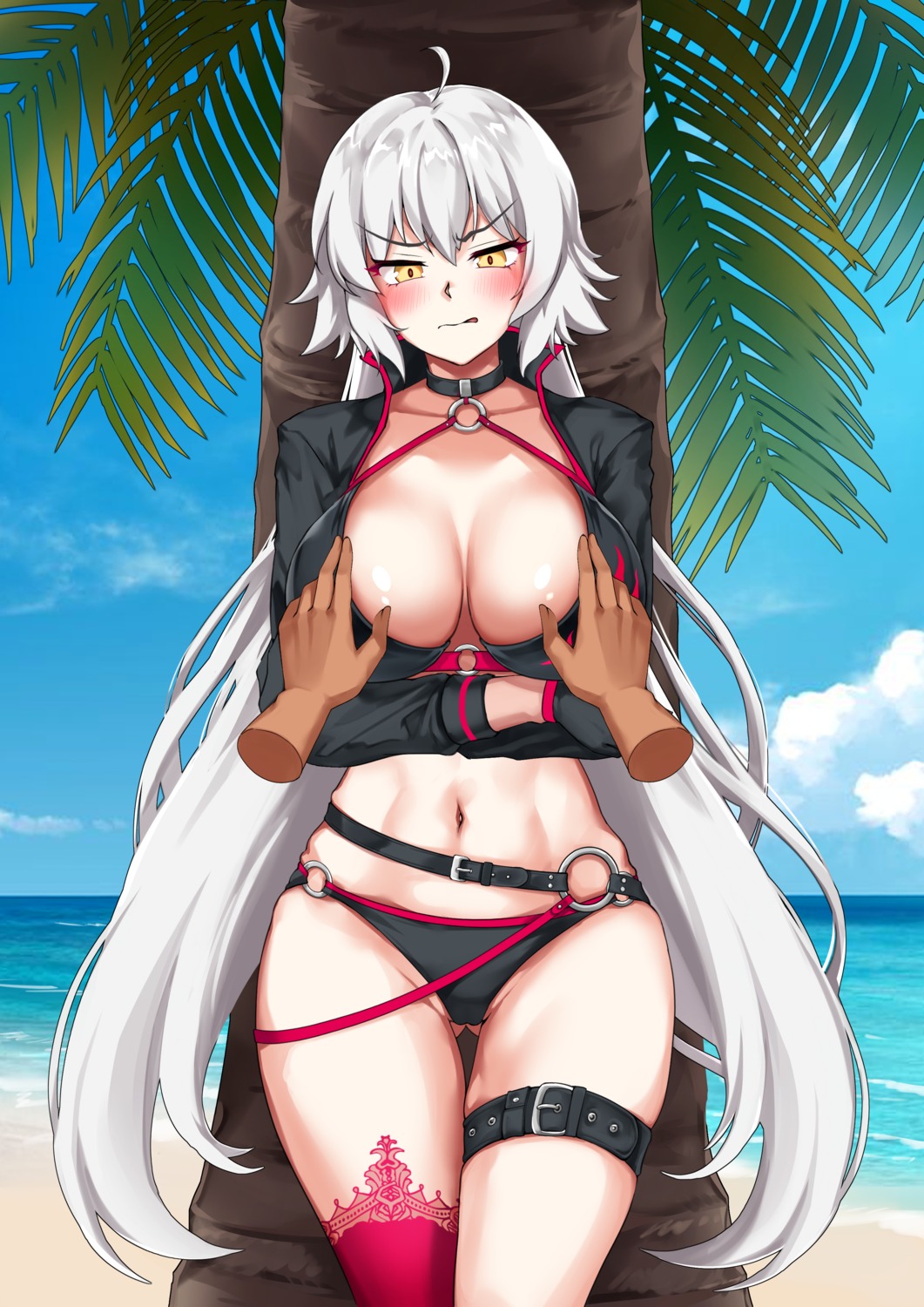 bikini breast_hold fate/grand_order foxy_rain garter jeanne_d'arc jeanne_d'arc_(alter)_(fate) swimsuits thighhighs