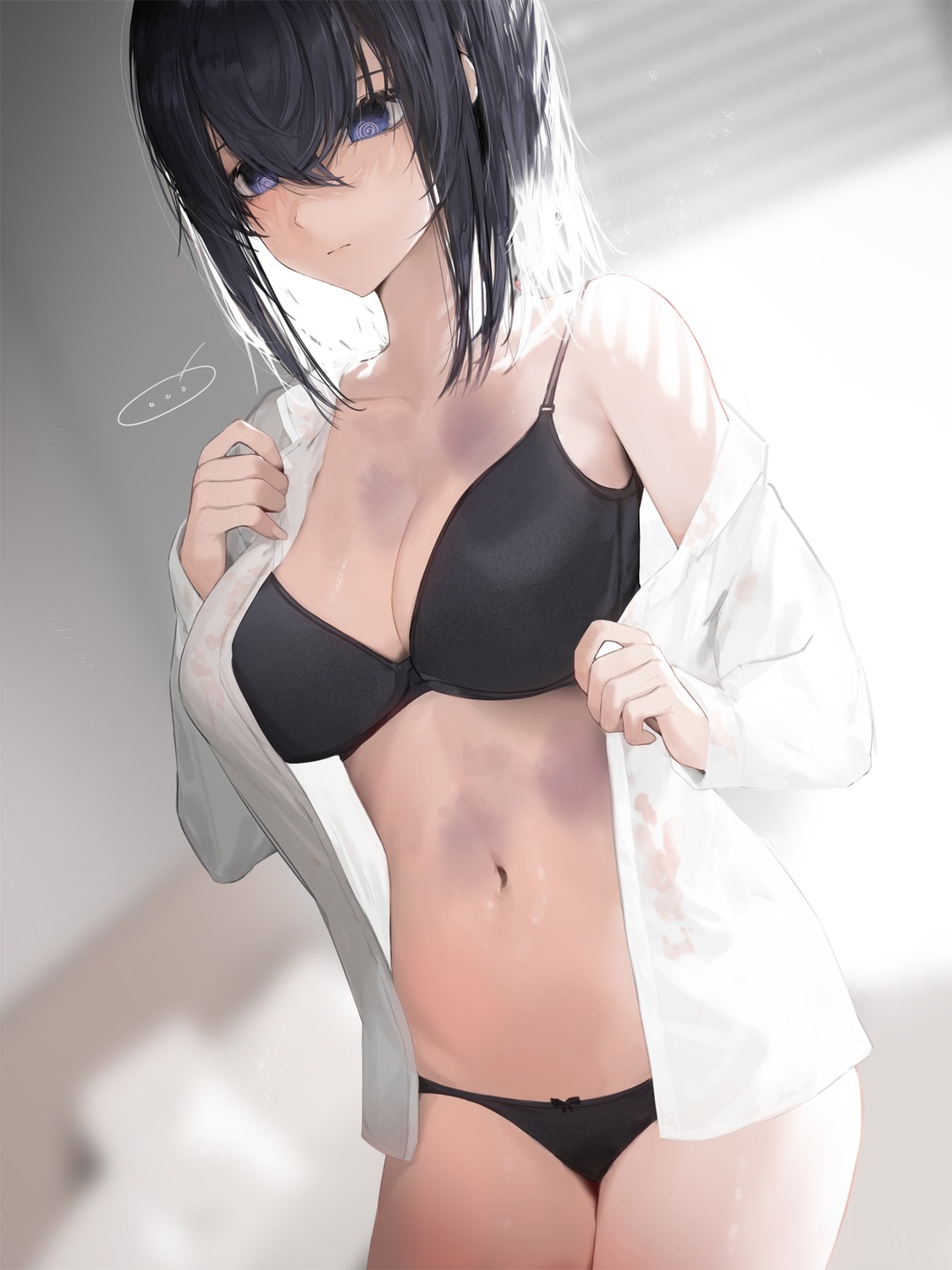 bangosu bra dress_shirt open_shirt pantsu pantyhose see_through undressing wet_clothes