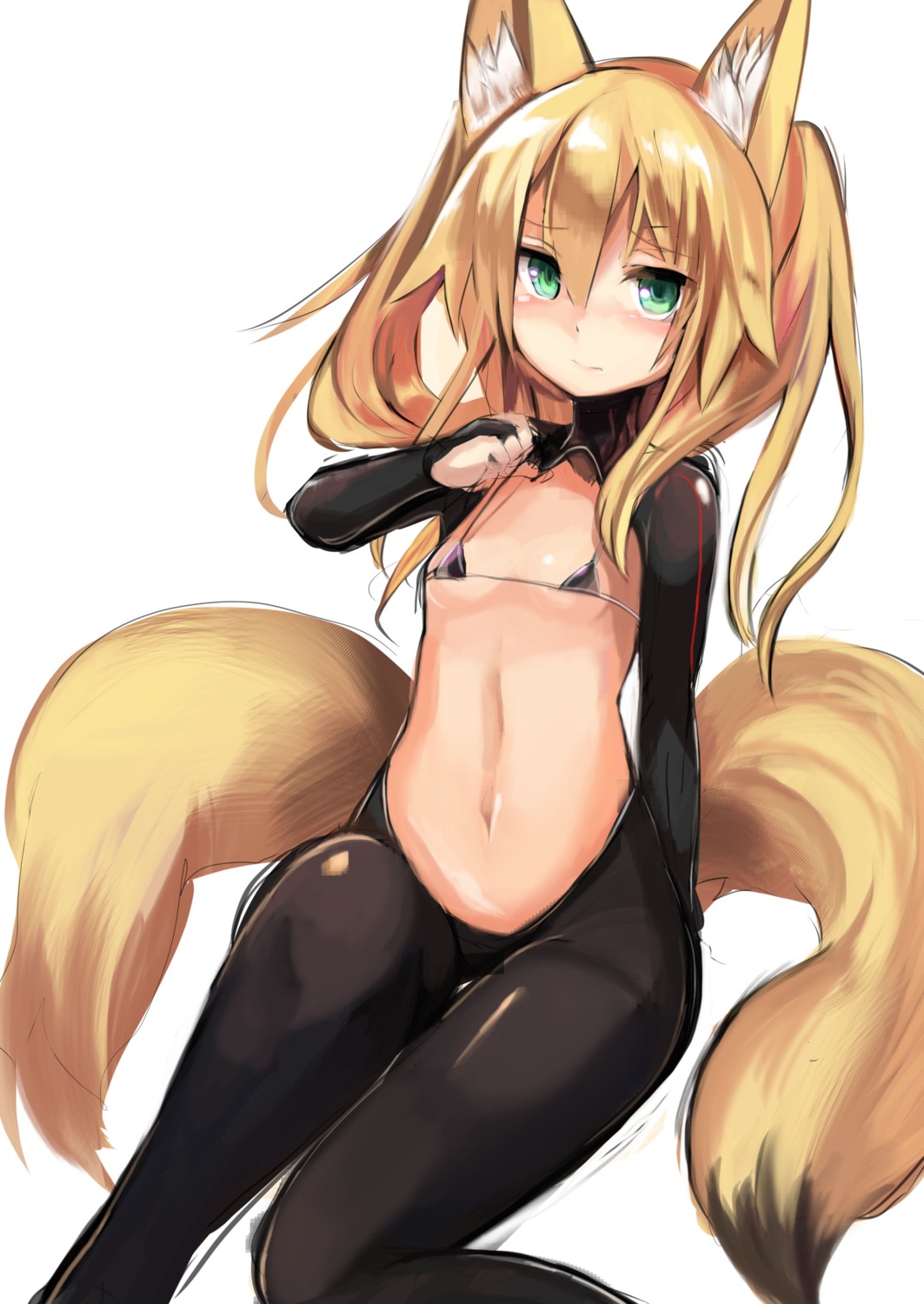 animal_ears bikini_top bodysuit breasts haik kitsune loli swimsuits tail