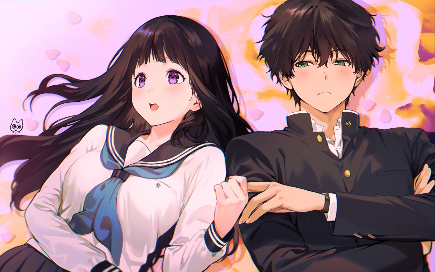 chitanda_eru hyouka mery_(yangmalgage) oreki_houtarou seifuku