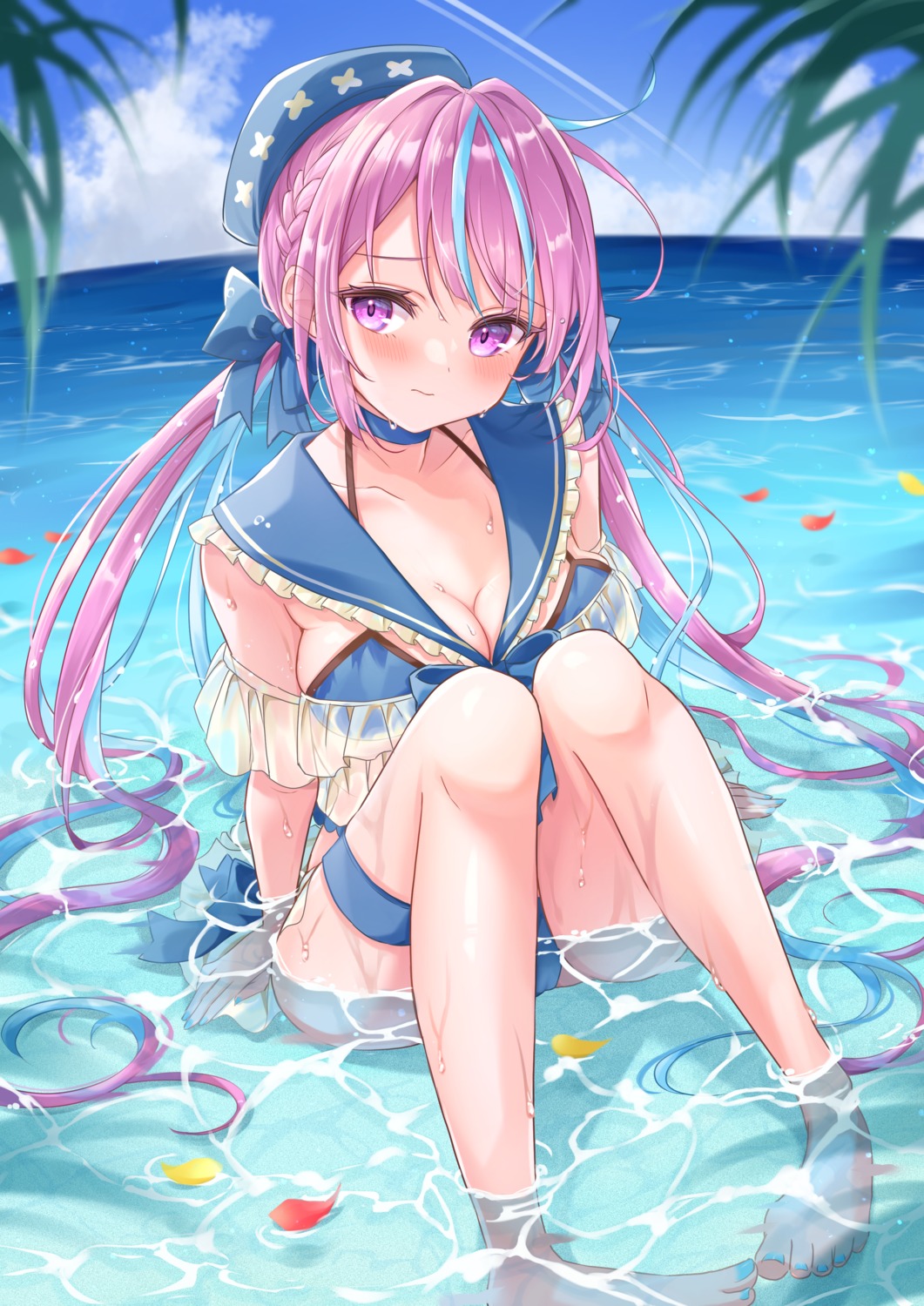 bikini hololive minato_aqua null_illust swimsuits wet