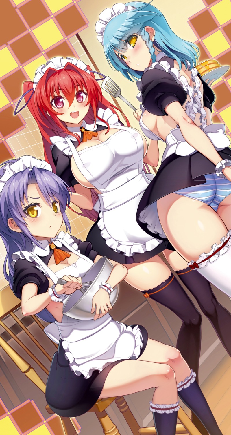 ass erect_nipples garter maid naruse_mio no_bra nonaka_kurumi nonaka_yuki ookuma_nekosuke pantsu shimapan shinmai_maou_no_testament skirt_lift thighhighs