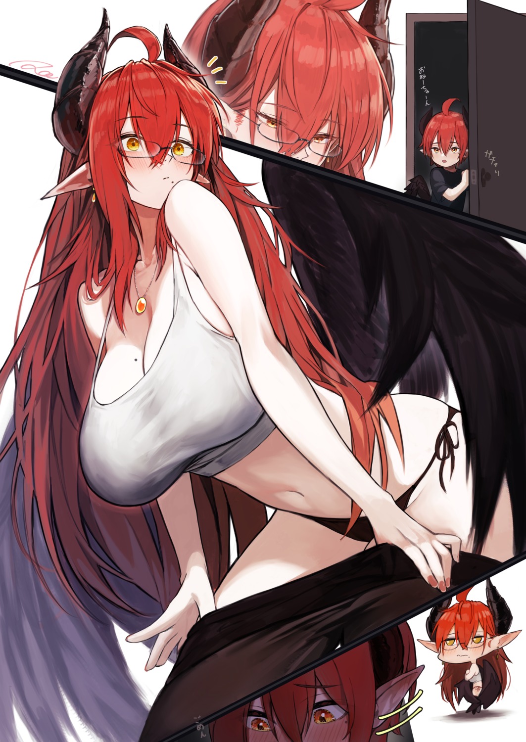 horns marse_(rokudaime) pointy_ears see_through undressing wings