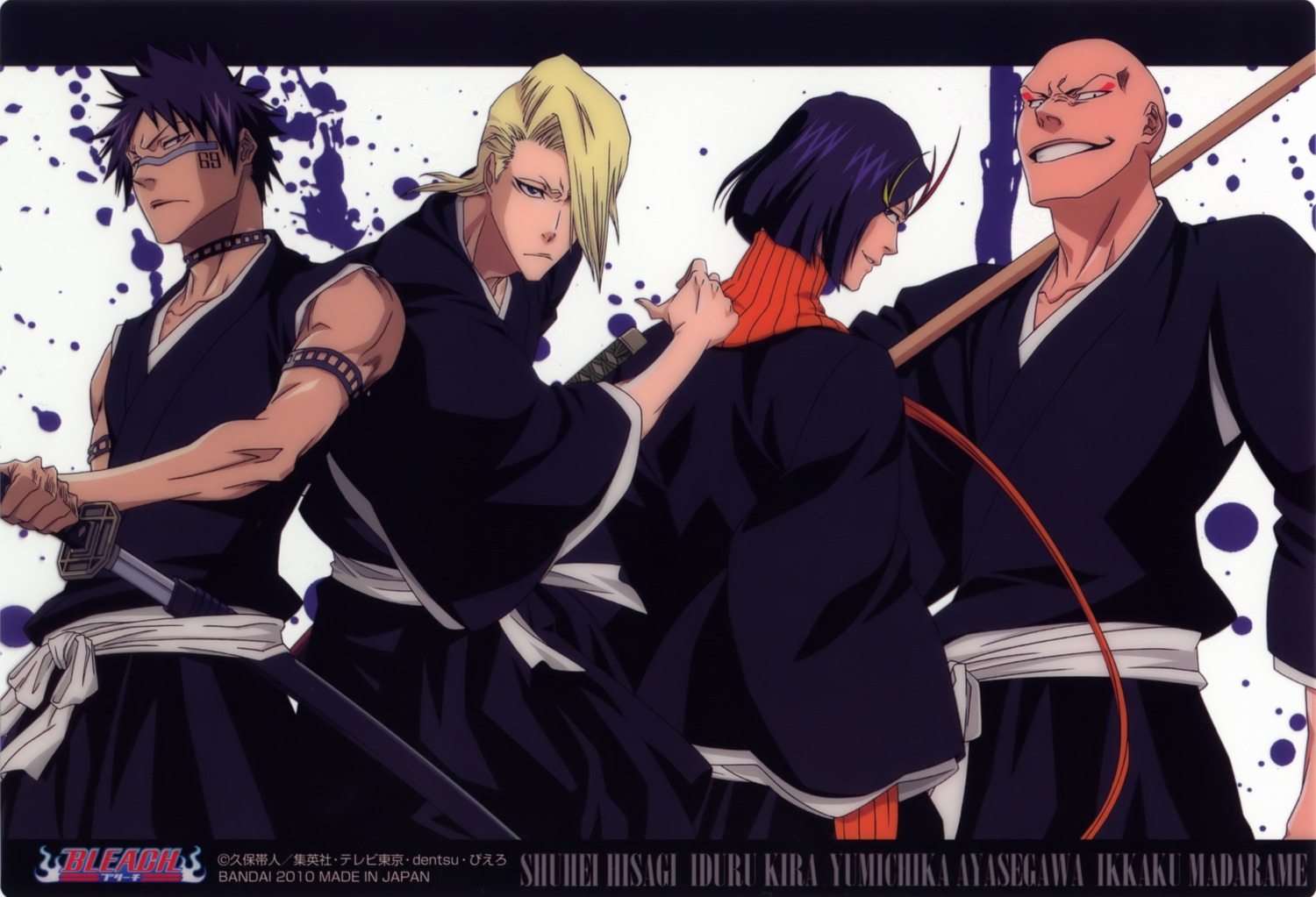 ayasegawa_yumichika bleach hisagi_shuuhei kira_izuru madarame_ikkaku male sword