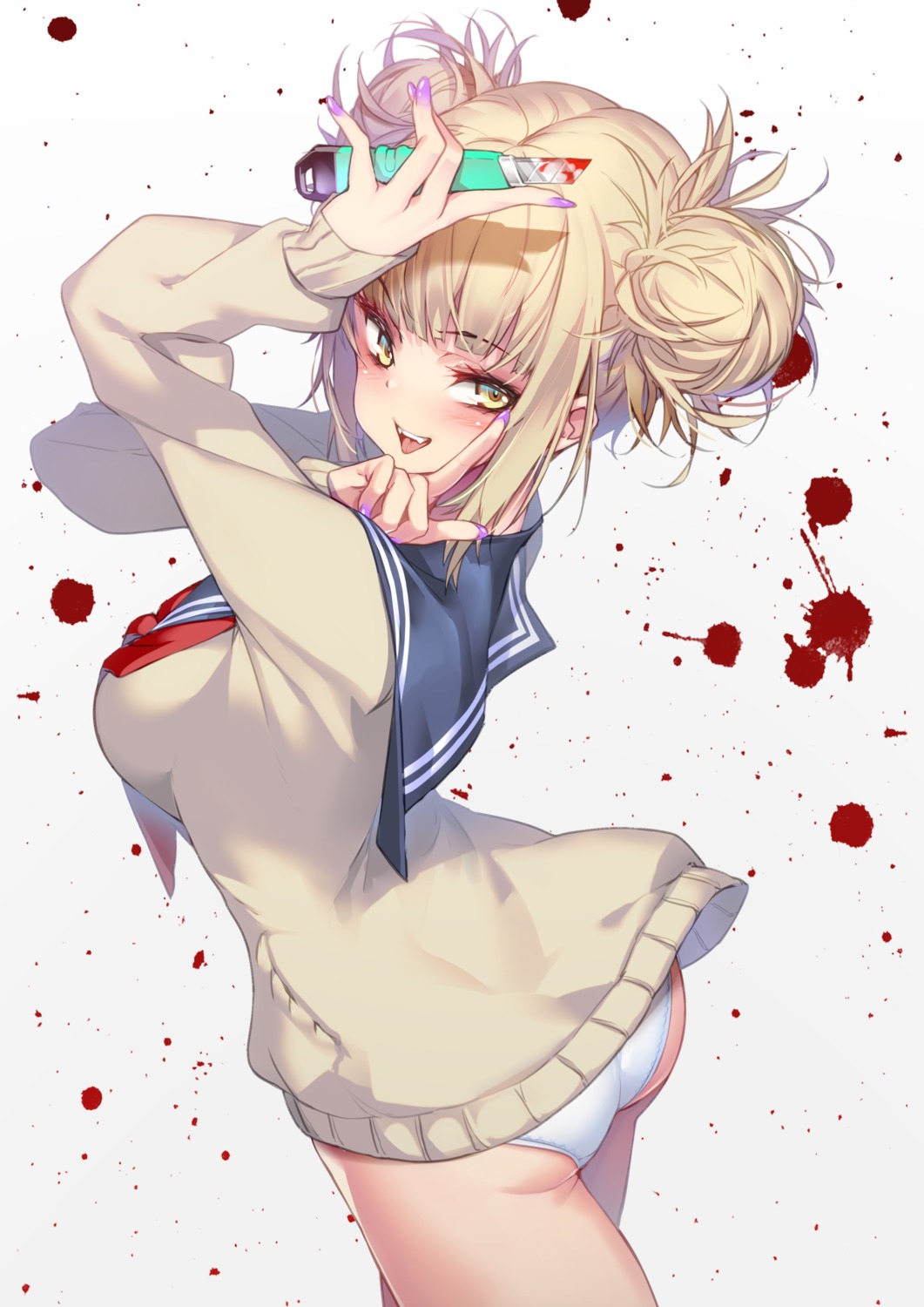 ass blood boku_no_hero_academia hong_(white_spider) pantsu seifuku sweater toga_himiko weapon