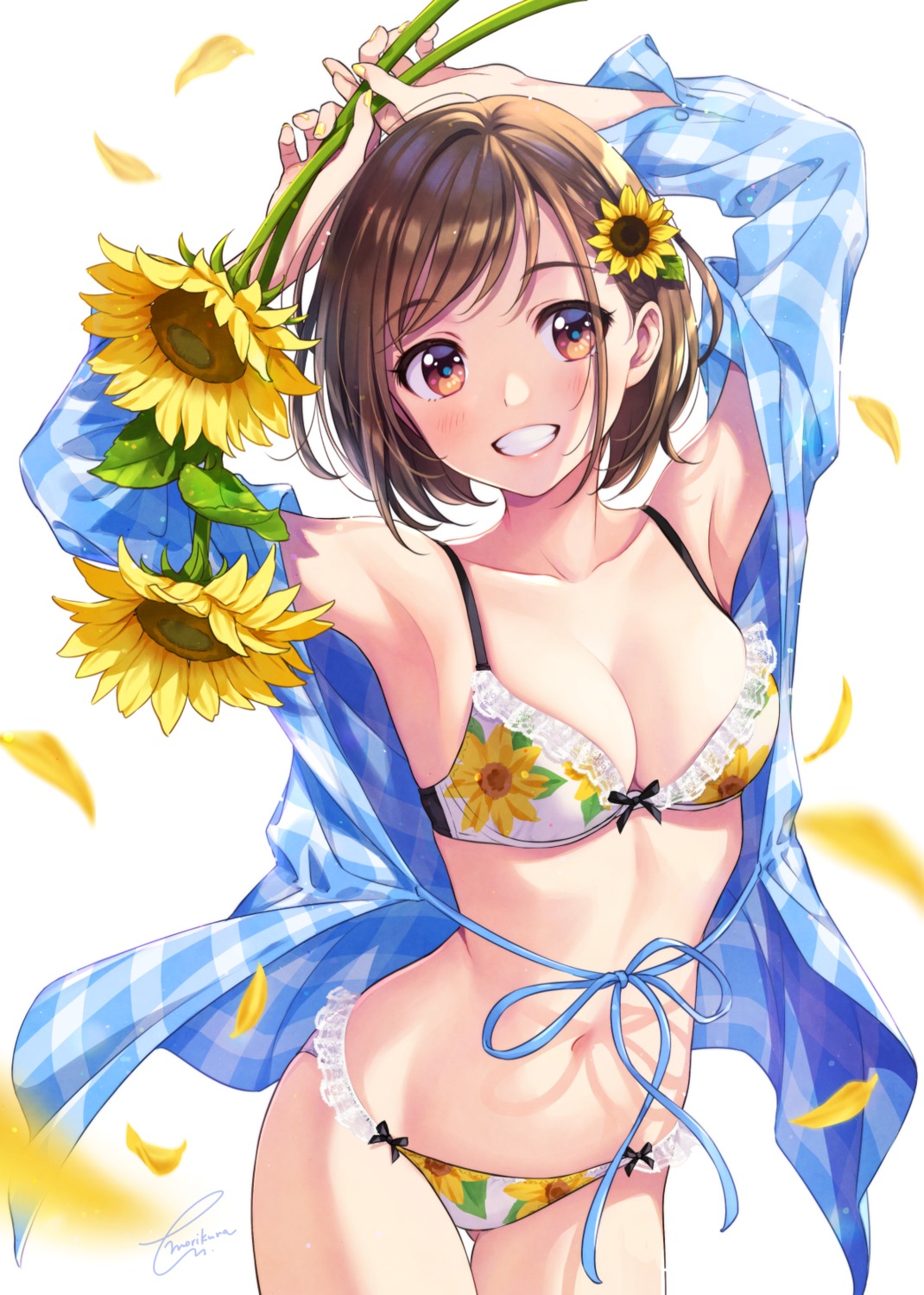 bra lingerie morikura_en open_shirt pantsu