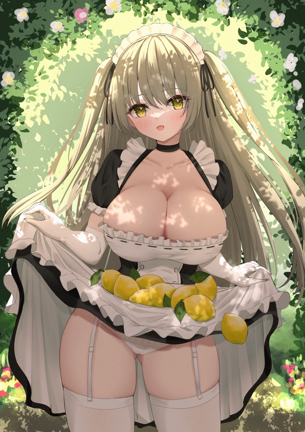 balut-man maid no_bra pantsu skirt_lift stockings thighhighs