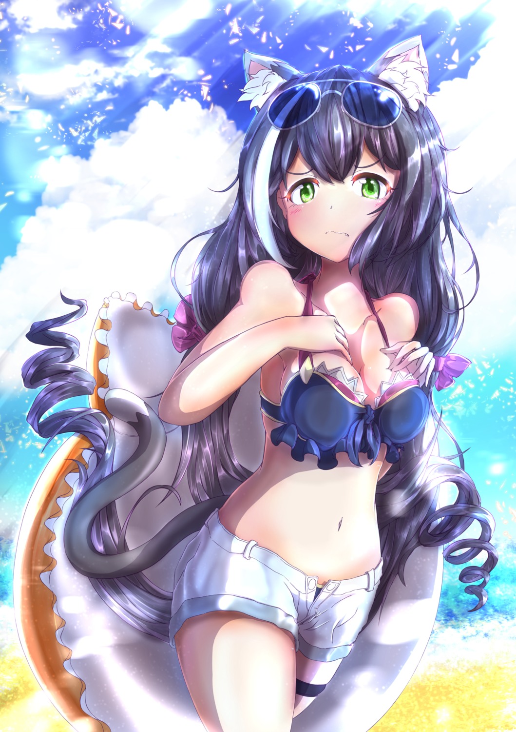 animal_ears bikini breast_hold cleavage garter karyl_(princess_connect) megane nekomimi princess_connect princess_connect!_re:dive swimsuits syumashi tail wet