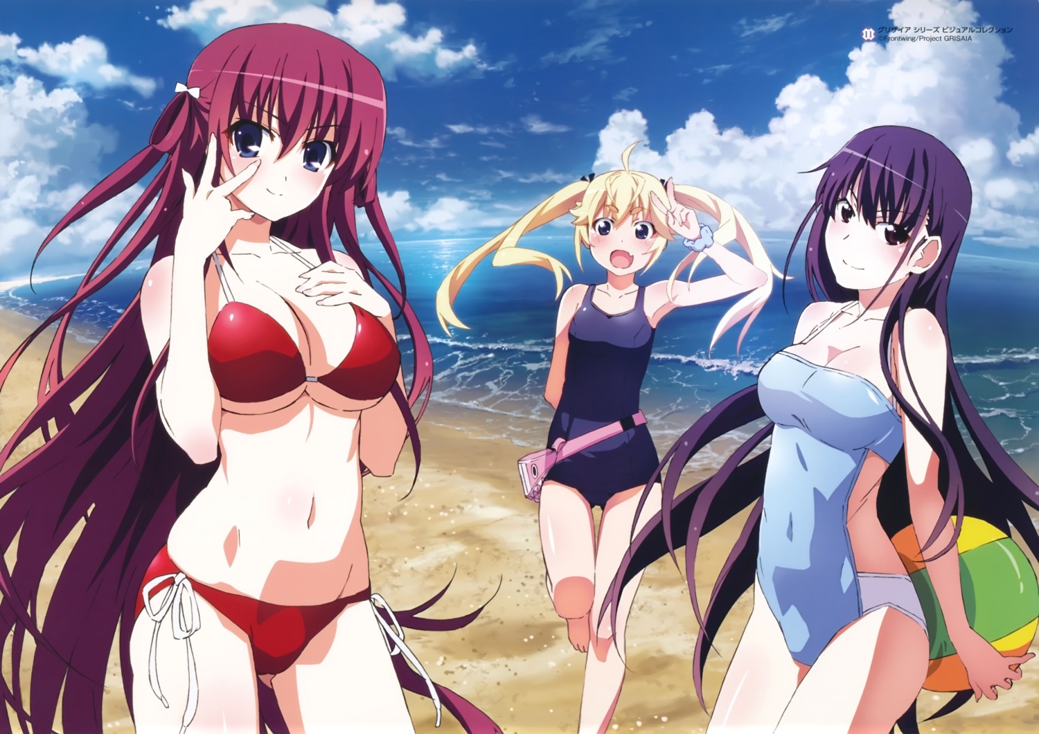 bikini breast_hold cleavage grisaia grisaia_no_kajitsu matsushima_michiru sakaki_yumiko school_swimsuit suou_amane swimsuits underboob