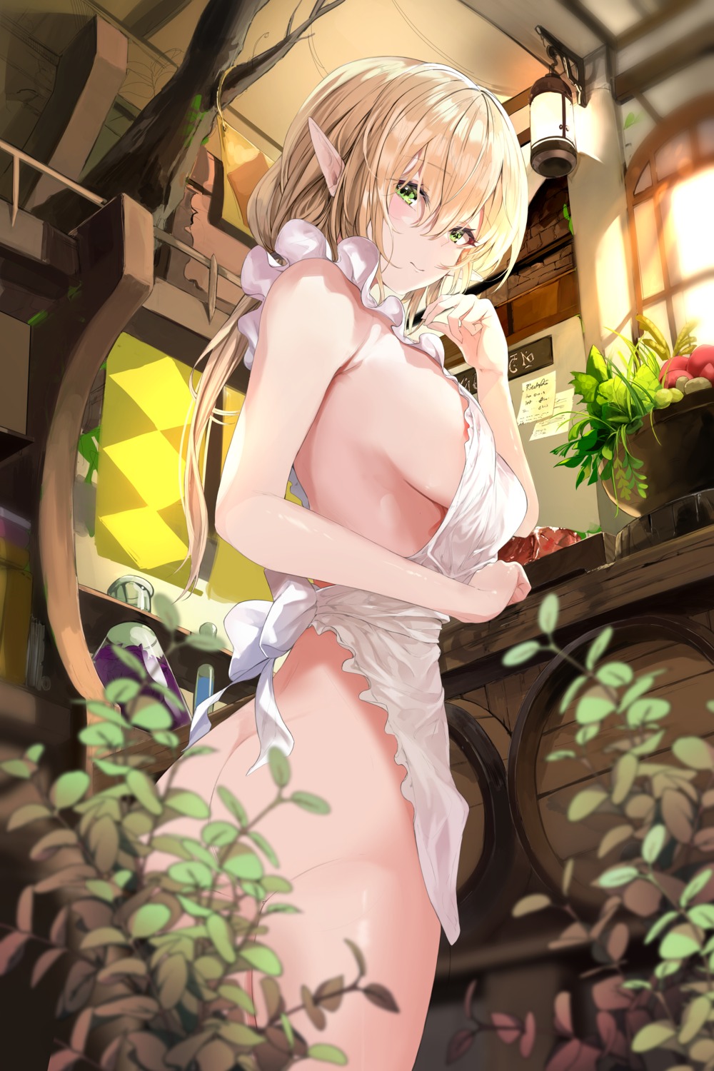 ass elf naked_apron pointy_ears tagme