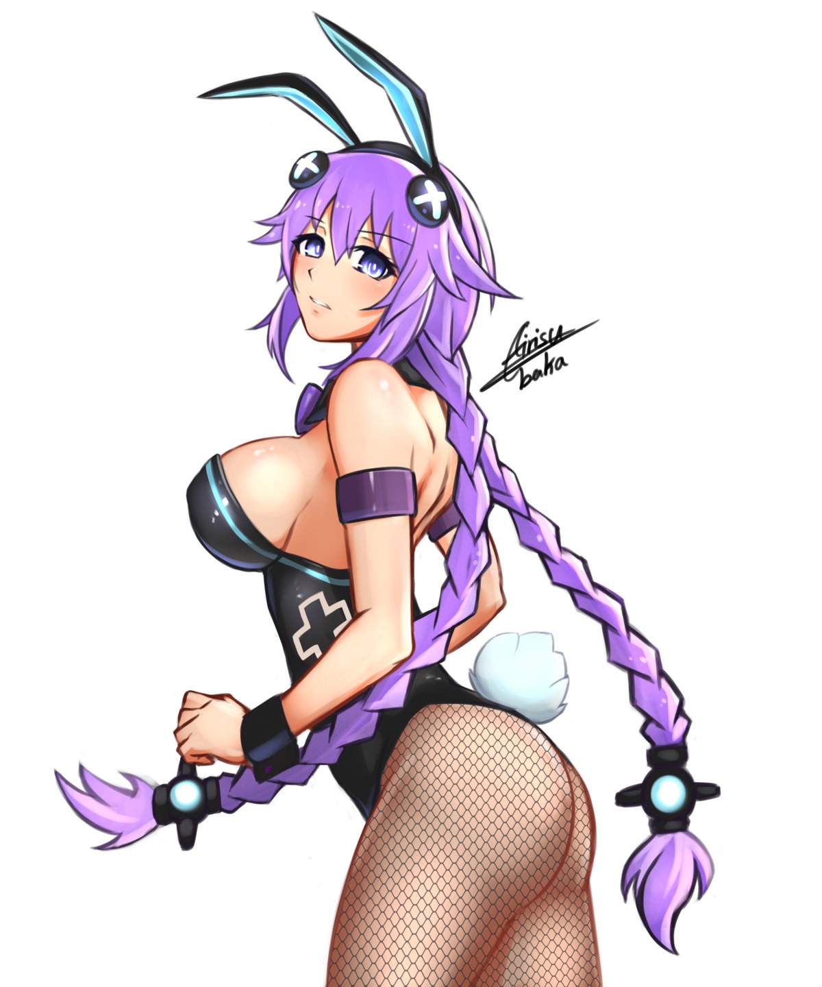airisubaka animal_ears ass bunny_ears bunny_girl choujigen_game_neptune fishnets no_bra pantyhose purple_heart tail