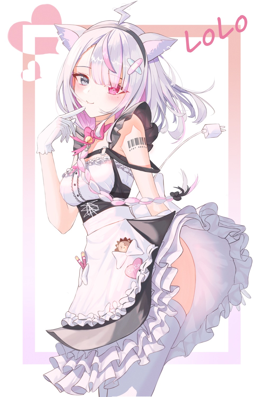 animal_ears daimi_94 heterochromia maid roro-chan skirt_lift tail tattoo thighhighs