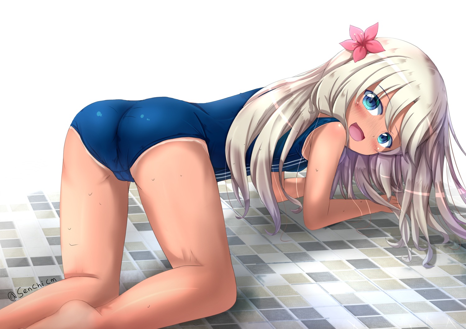 ass cameltoe kantai_collection loli ro-500 school_swimsuit senchime swimsuits tan_lines wet