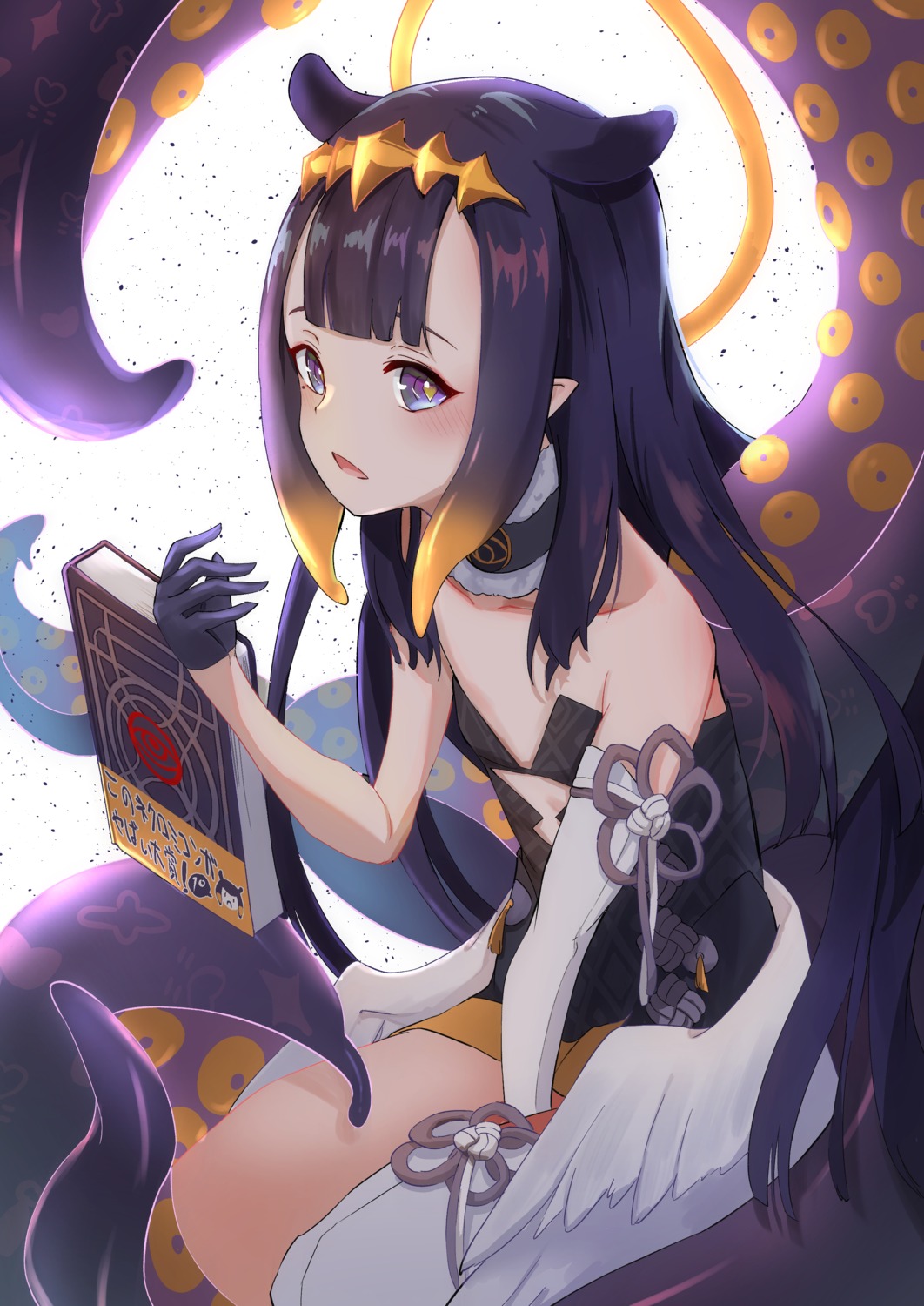 angel dress hololive hololive_english loli ninomae_ina'nis no_bra pointy_ears tentacles thighhighs wings yakurope-moko