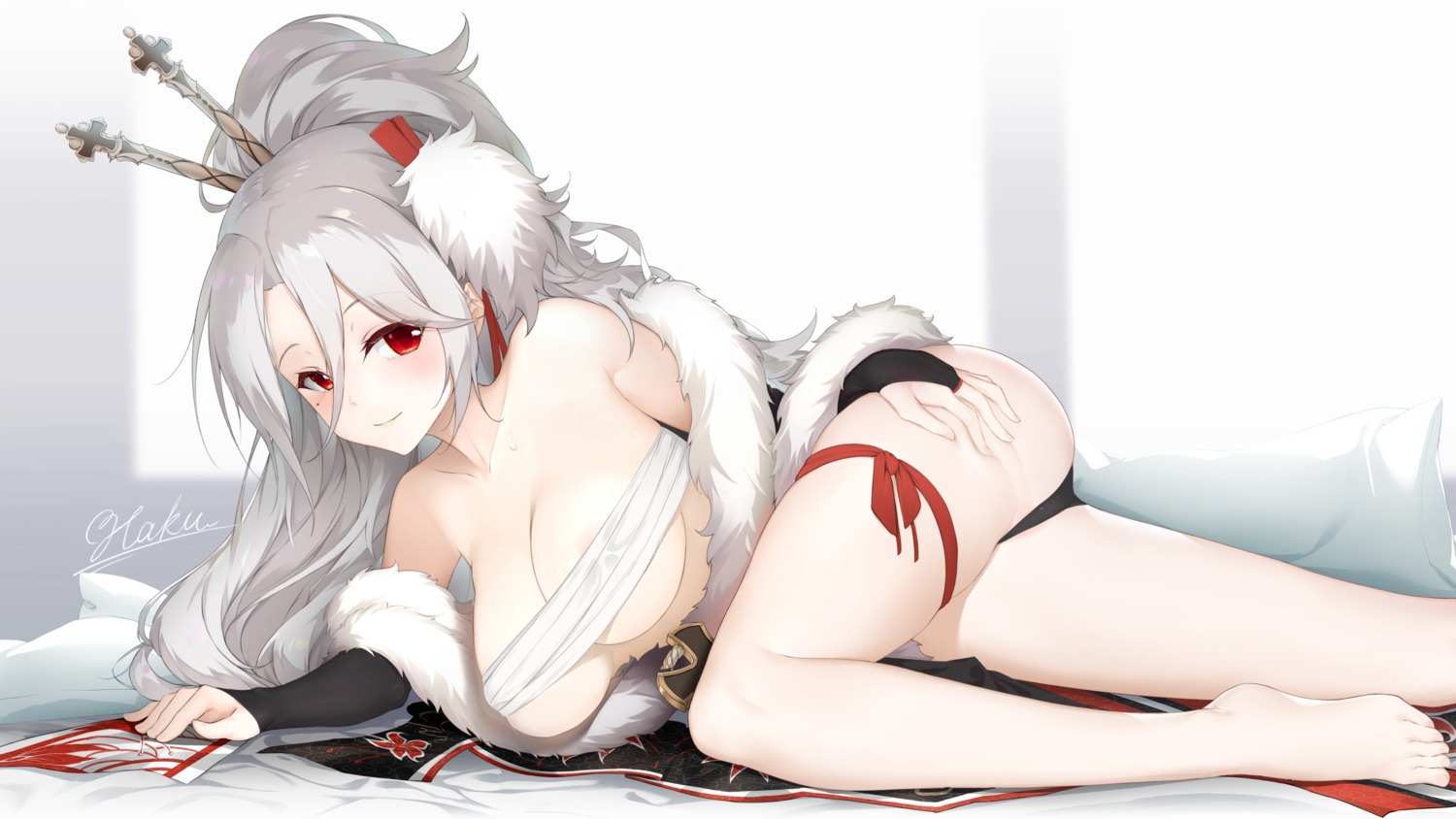 areola azur_lane erect_nipples haku89 japanese_clothes open_shirt pantsu prinz_heinrich_(azur_lane) sarashi