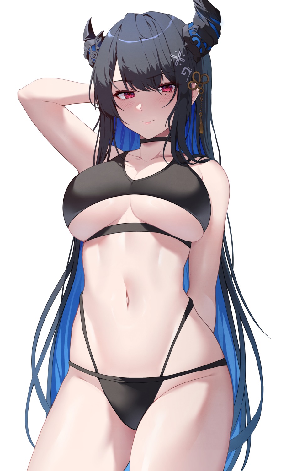 bikini hololive hololive_english horns lessthanone nerissa_ravencroft swimsuits