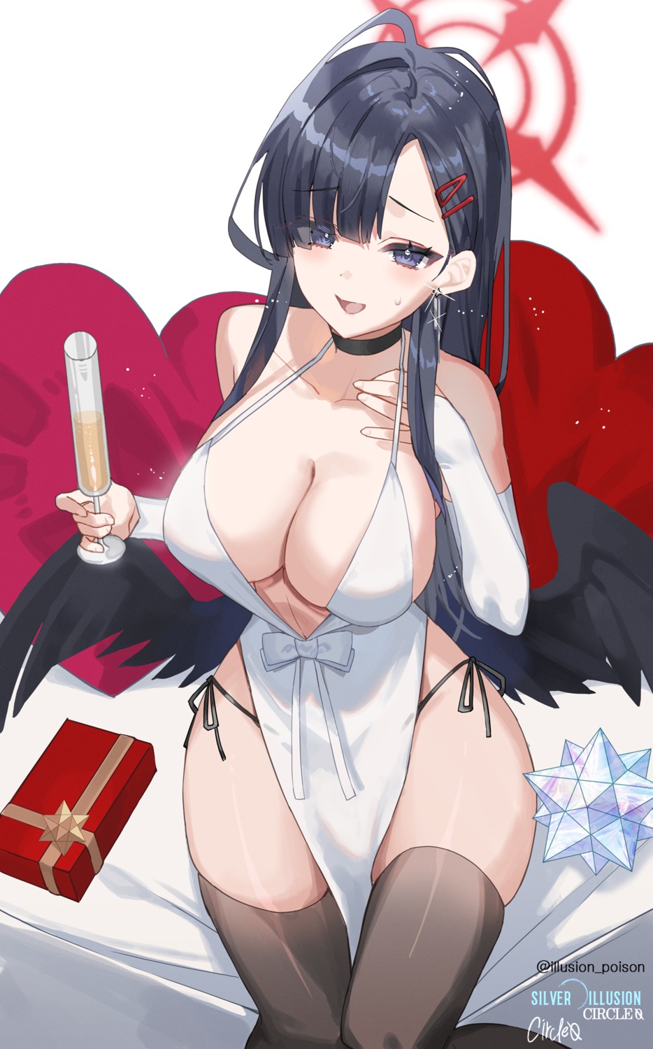 angel blue_archive dress hwansang_jungdog nakamasa_ichika no_bra pantsu string_panties thighhighs undressing wings