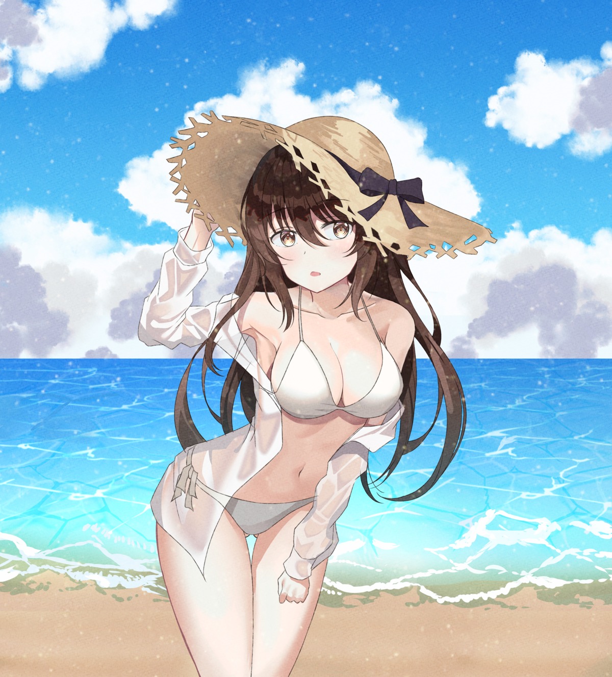bikini cleavage open shirt see through swimsuits tagme wet clothes | #646291 | yande.re