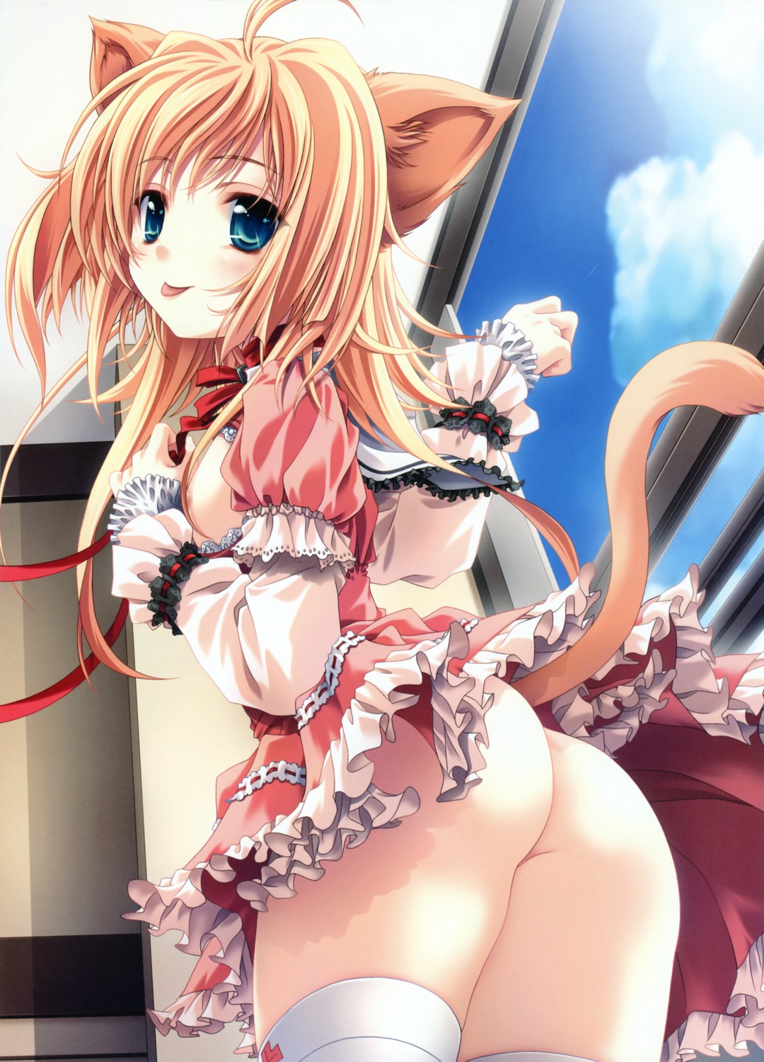 animal_ears ass breasts lolita_fashion miyama-zero nekomimi nipples nopan tail