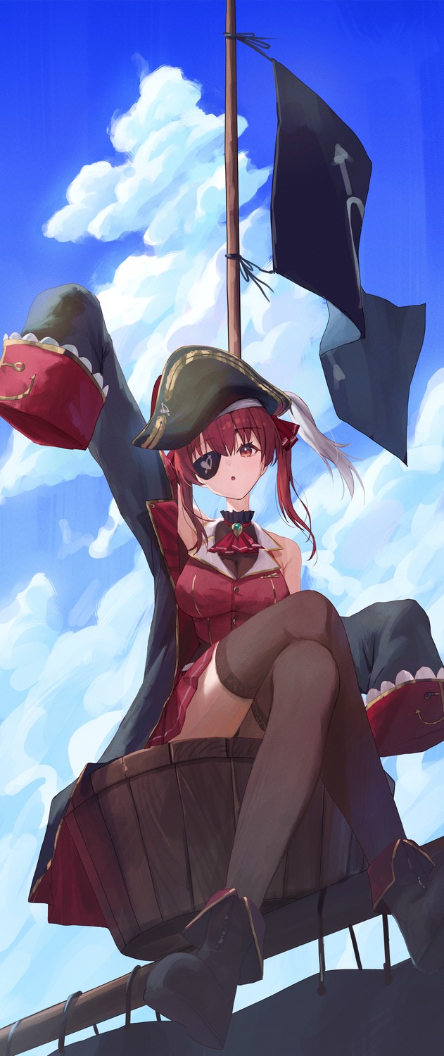 eyepatch gnns hololive houshou_marine pirate thighhighs