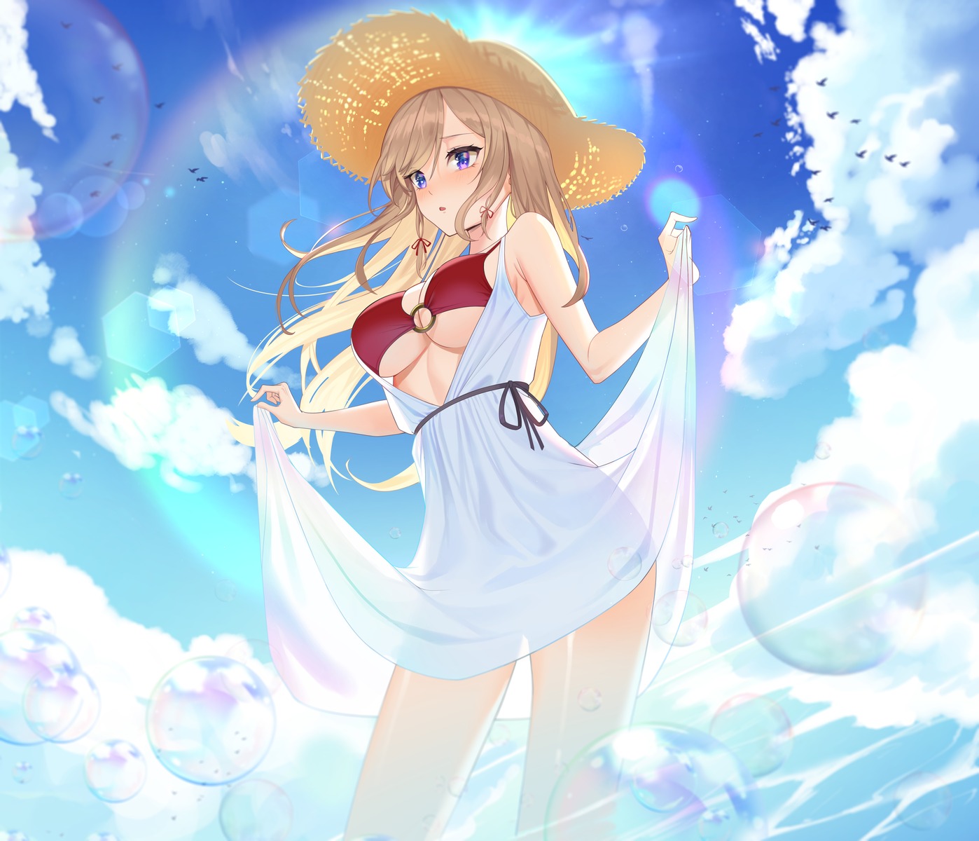 bikini_top dress open_shirt possible_duplicate see_through siha skirt_lift summer_dress swimsuits wet