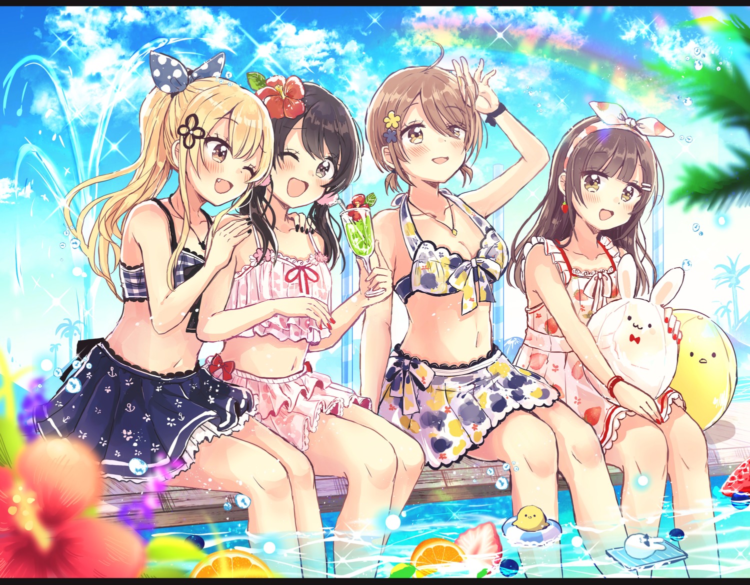 bikini_top cleavage dress higuchi_kaede_(swing!) miyasato_haruka okamoto_natsuhi sakura_oriko swimsuits swing!! wet yokomine_ibuki