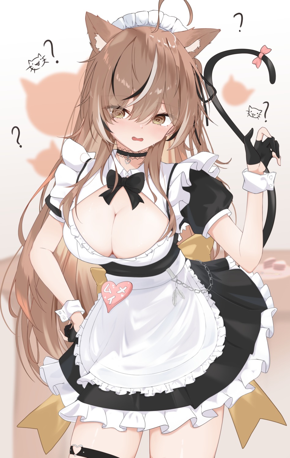 animal_ears garter hololive hololive_english maid nanashi_mumei narukahana nekomimi no_bra tail