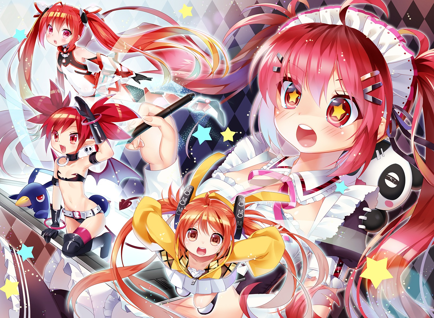 aihara_enju bikini black_bullet bodysuit crossover disgaea_2 etna m.vv maid mitsuka_souji ore_twintail_ni_narimasu pointy_ears swimsuits tail thighhighs vivian_(mvv) wings