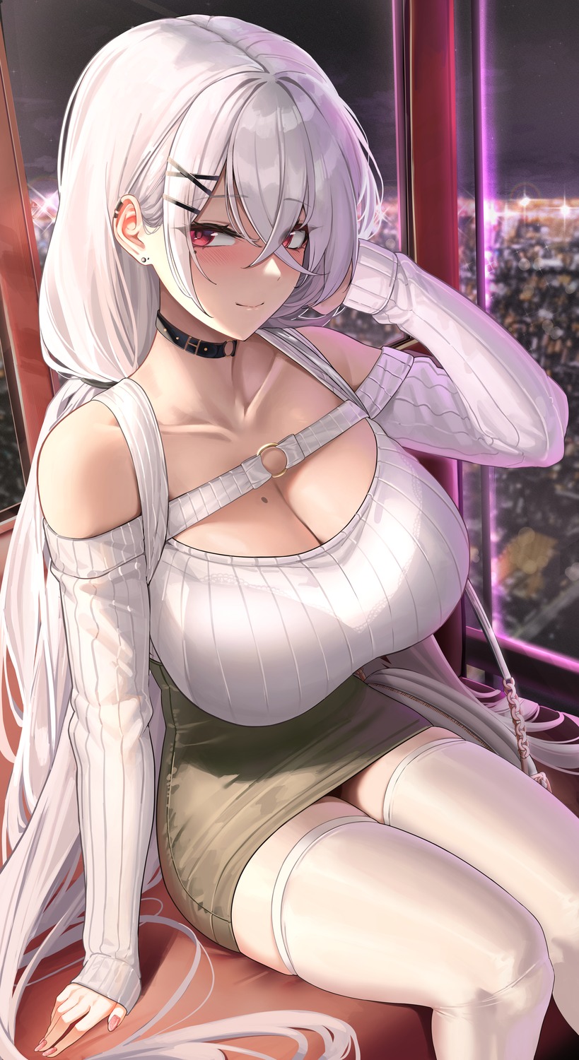 bannou_ippoutsukou cleavage sweater thighhighs