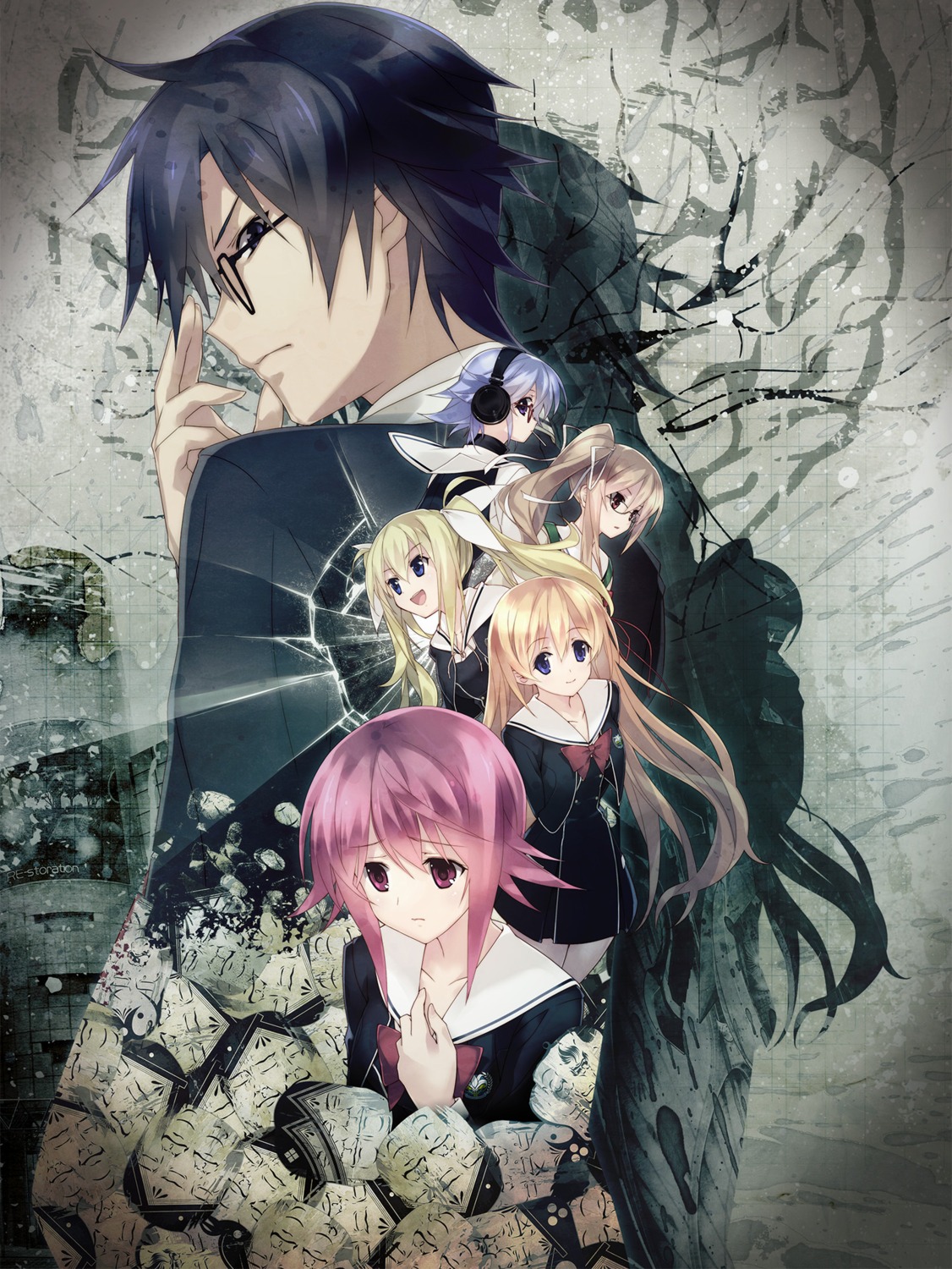 5pb. arimura_hinae chaos;child headphones katsuki_hana kurusu_nono megane miyashiro_takuru nitroplus onoe_serika sasaki_mutsumi seifuku yamazoe_uki