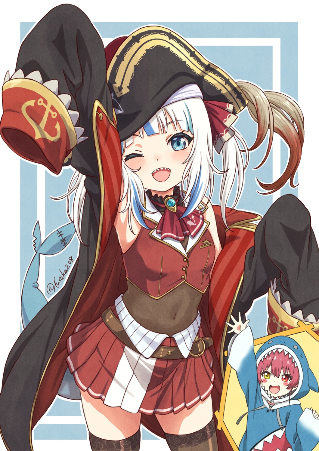 cosplay fuusuke_(fusuke208) gawr_gura heterochromia hololive hololive_english houshou_marine pirate tail thighhighs