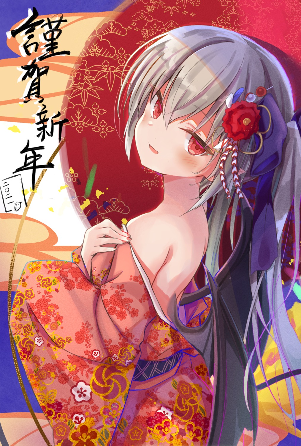 kimono no_bra open_shirt pointy_ears toshizou_(0714) wings