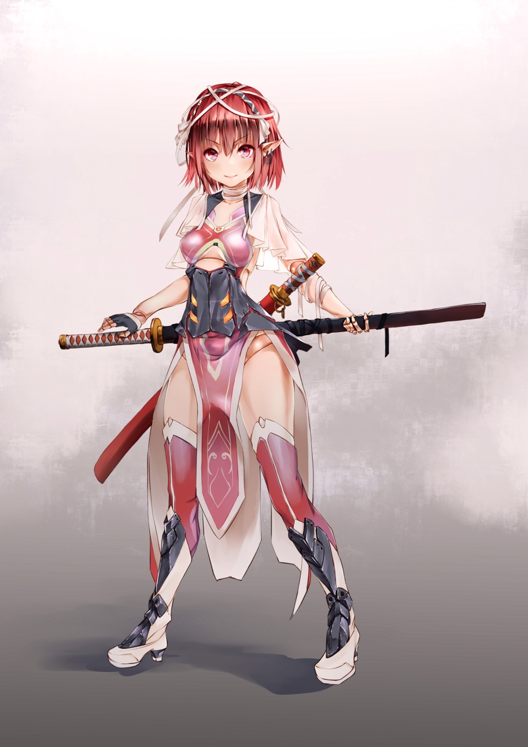 armor bad_old_driver bandages heels pantsu pointy_ears sword thighhighs